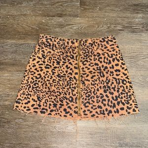 Free people leopard print denim zip up mini skirt